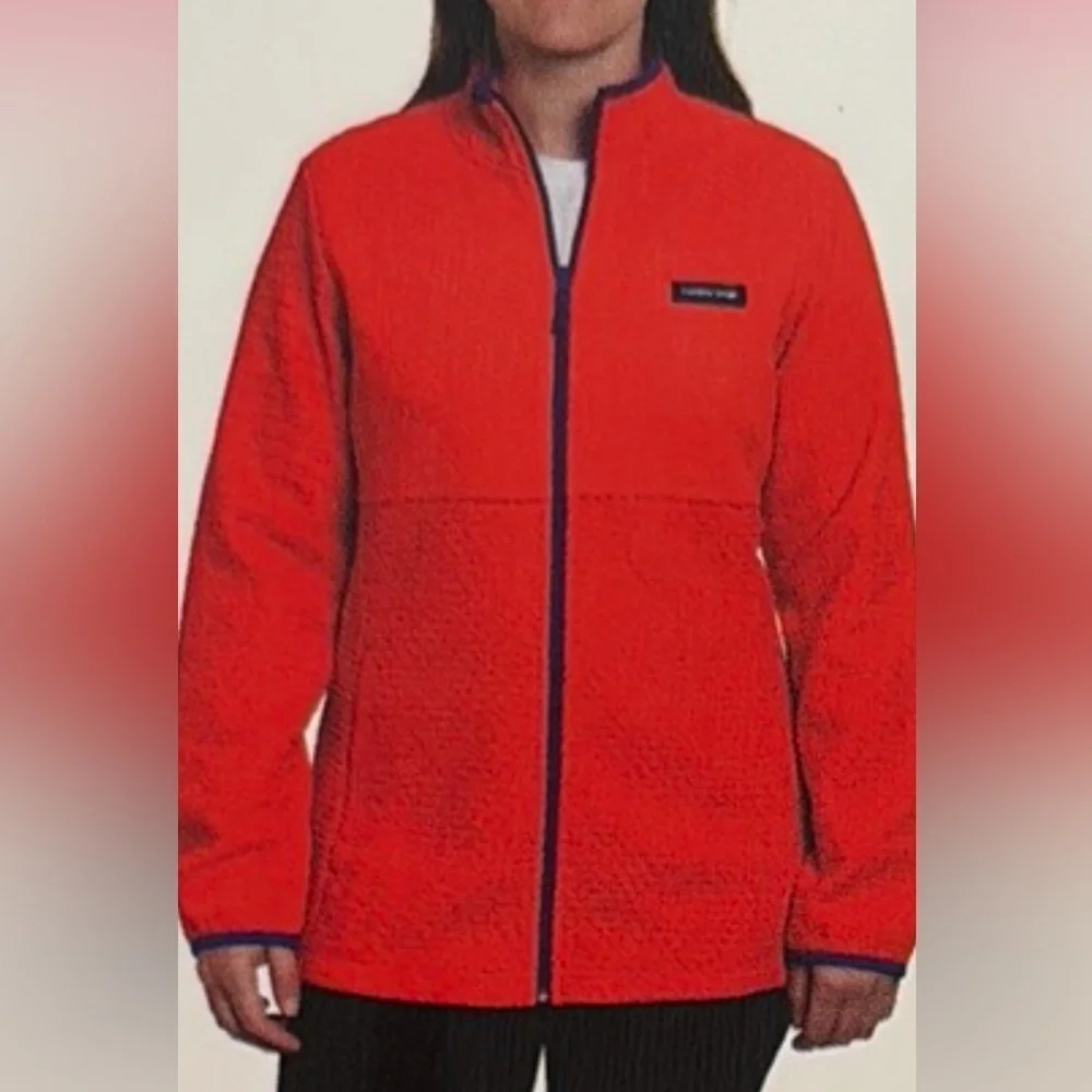 Lands' End - ladies grid Fleece Zip Up Jacket.  Size Small.  NWT. Orange